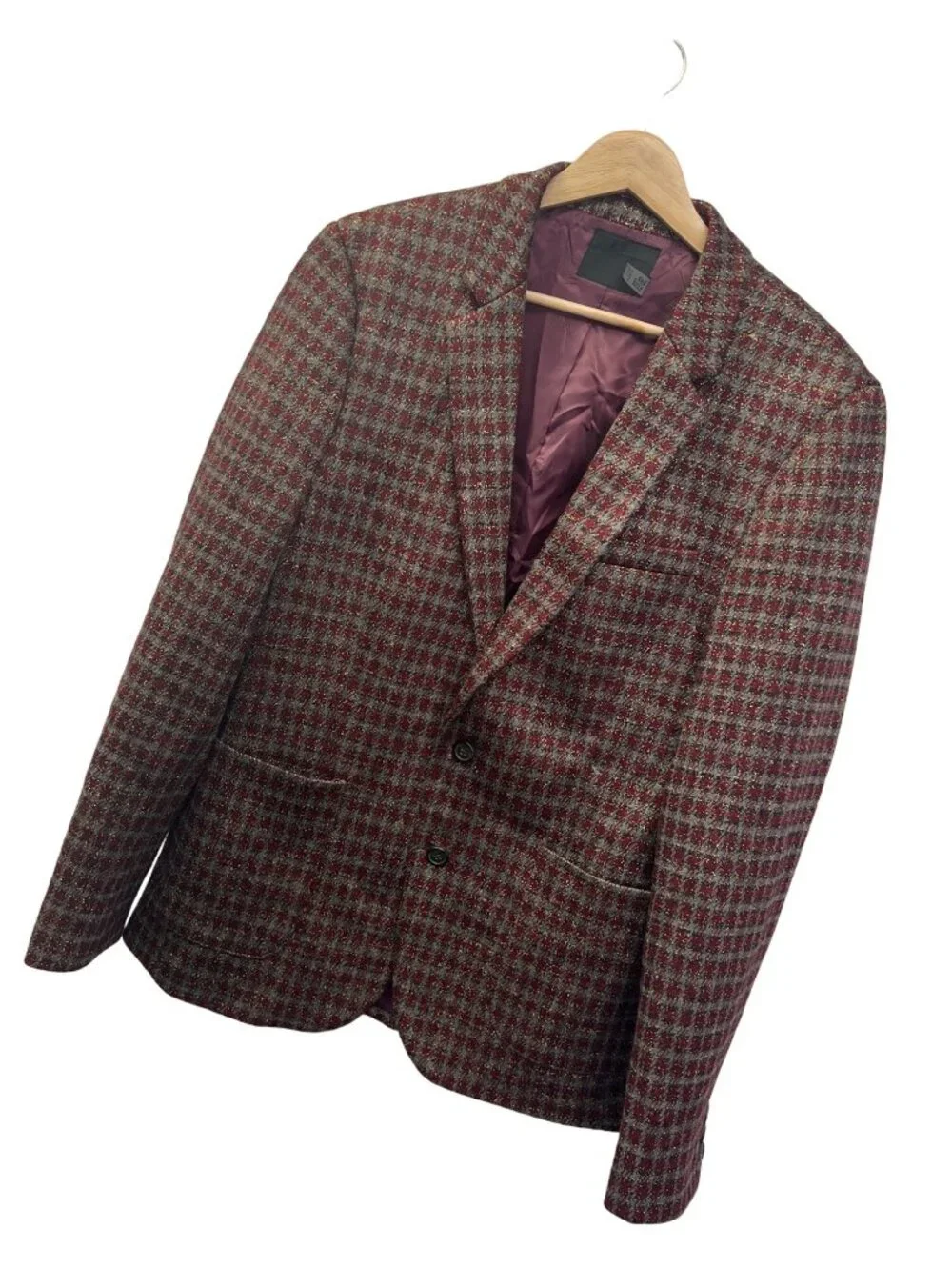 Asos NWOT Burgandy Red Brown and Gold 2 Button Blazer